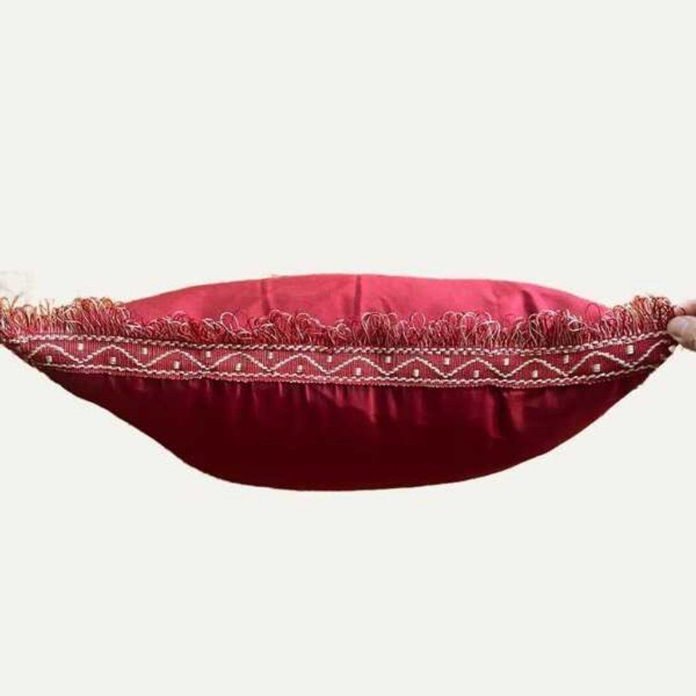 Pillow - Designer red pillow with embroidered at the edges 18" square
